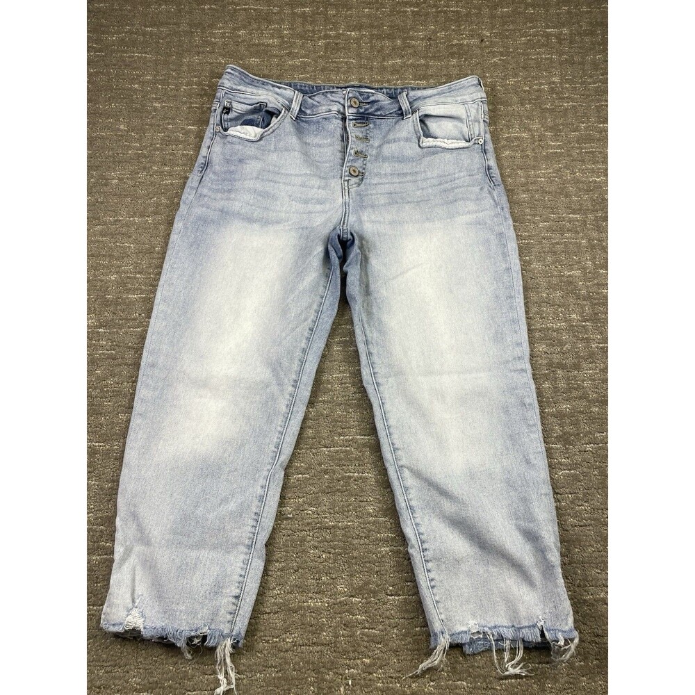 Women’s  Plus Size KanCan High Rise Button Fly Cropped Jean 16 Denim Raw Hem